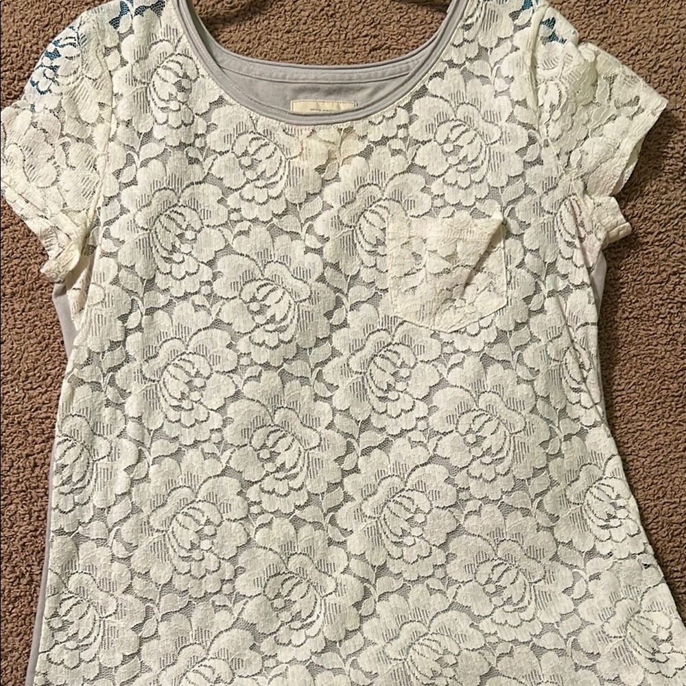 Vintage Hollister White Cream Lace Short Sleeve Top
